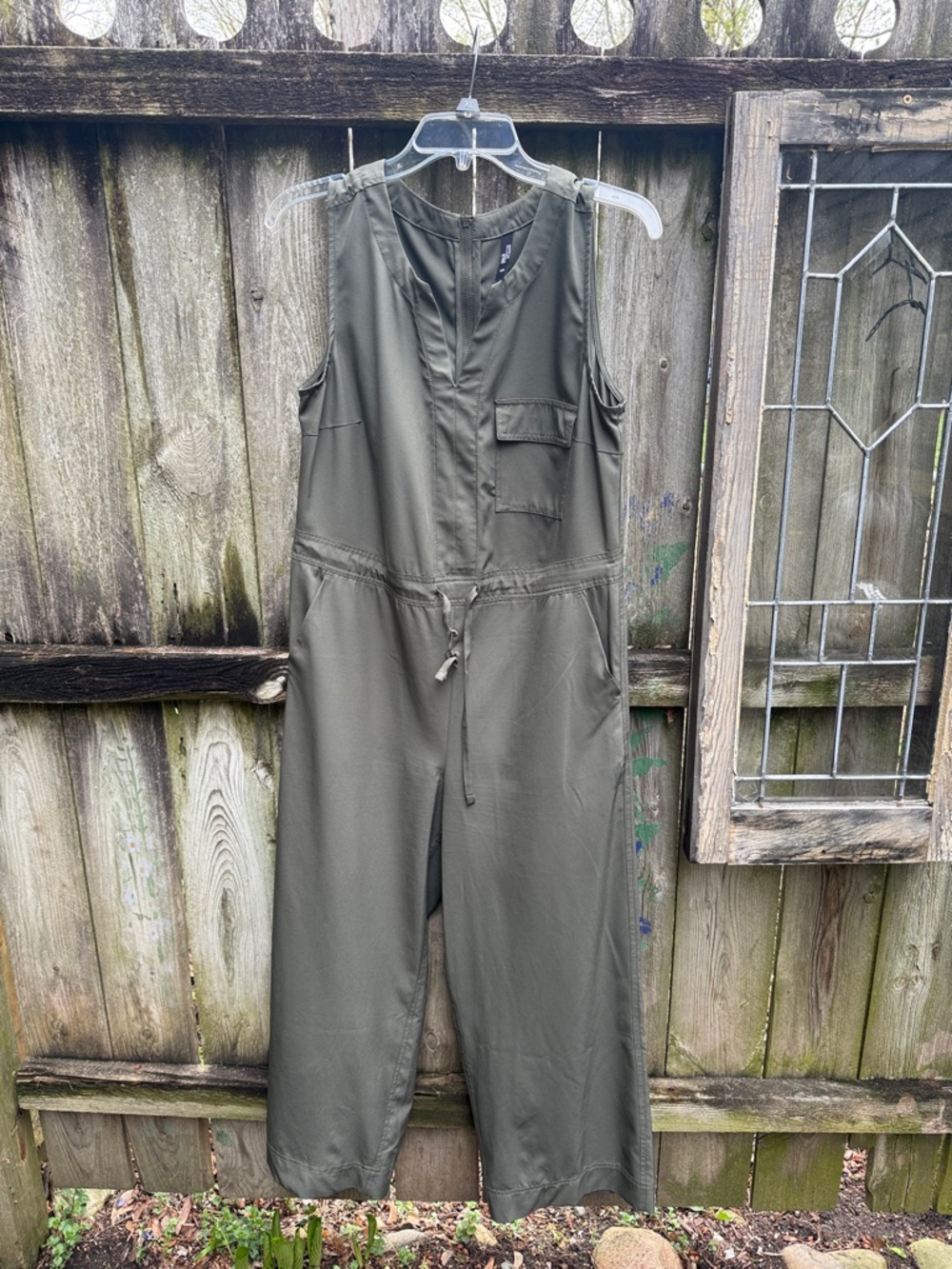 Sleeveless Drawstring Utility Jumpsuit in Olive